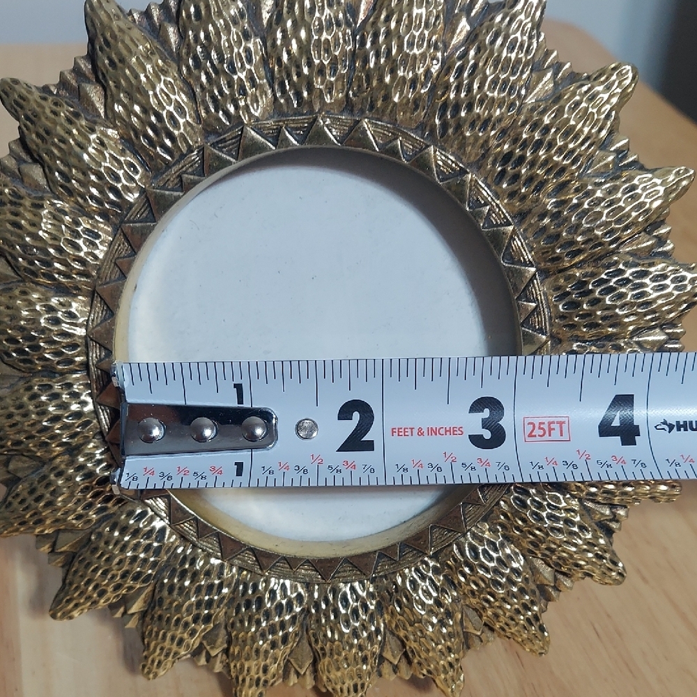 Vintage Sunburst Sunflower Picture Frame Gold Tone Ornate Round 6" Diameter - Picture 4 of 5
